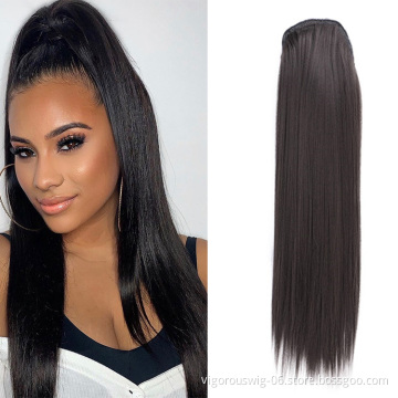 Vigorous Long Straight Drawstring Ponytail Extension Synthetic Straight Ponytail Clip on Hair Extensions Ponytail for Women